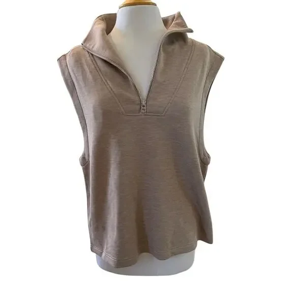 Varley Magnolia Half Zip Tank Top Mock Beige Relaxed Doublesoft Size Large NEW